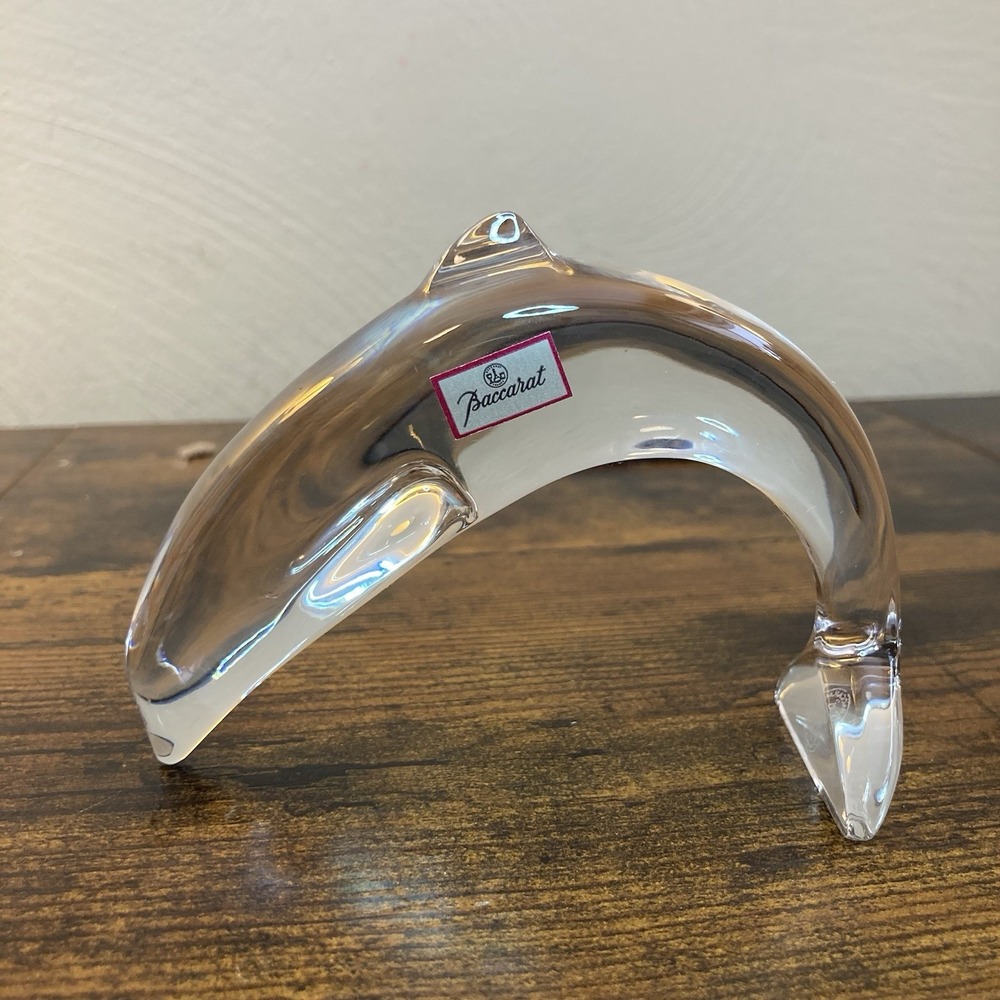 BACCARAT France Crystal Dolphin Diving Playing Figurine Stamped 4.5"L‎ x 4"H